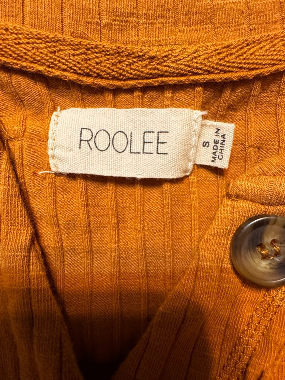 Roolee Ribbed Short Sleeve Button Henley in Mustard size Small - Picture 3 of 8